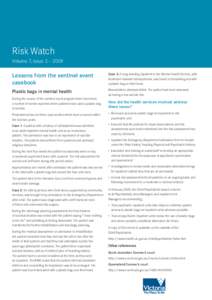 Risk Watch Volume 7, issue 2 — 2009 Lessons from the sentinel event casebook