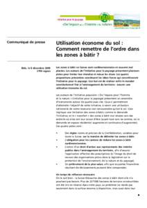 Bâle, le 8 décembre[removed]signes Utilisation économe du sol : Comment remettre de l’ordre dans les zones à bâtir ?