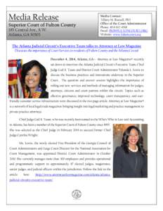 Media Release Superior Court of Fulton County 185 Central Ave., S.W. Atlanta, GA[removed]Media Contact: