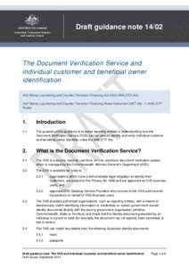 Draft guidance note[removed]The Document Verification Service and individual customer and beneficial owner identification Anti-Money Laundering and Counter-Terrorism Financing Act[removed]AML/CTF Act)