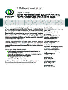 BioMed Research International Special Issue on Environmental Biotechnology: Current Advances, New Knowledge Gaps, and Emerging Issues  CALL FOR PAPERS