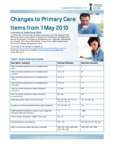 ILLAWARRA DIVISION OF GP  Changes to Primary Care Items from 1 Maycourtesy of Sutherland DGP)