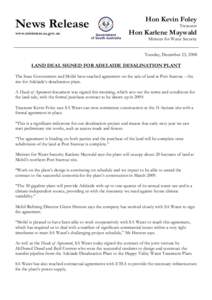 Land Deal Signed for Adelaide Desalination Plant