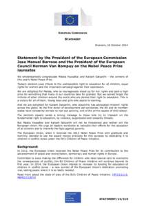 EUROPEAN COMMISSION  STATEMENT Brussels, 10 October[removed]Statement by the President of the European Commission