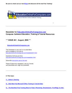 August 2009 Newsletter for EducationOnlineforComputers.com: Free Computer Software Training & Tutorials