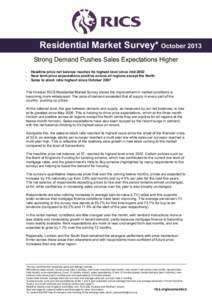 Residential Market Survey* October 2013 Strong Demand Pushes Sales Expectations Higher • • •