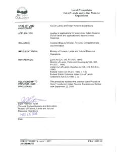 Land Procedure: Cut-off Lands and Indian Reserve Expansions  APPROVED AMENDMENTS: Effective Date  Briefing Note