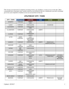 This list may not represent all companies providing electric, gas, telephone, or water service in the state. Many communities have municipal water systems which are not included on this list. Additionally, providers of p