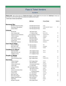 Pass & Ticket Vendors By district Please note: Most vendors listed carry Monthly Bus Passes and Bus Tickets . Not all vendors carry DayPasses. Contact your local vendor to confirm what Prepaid Fare products are available