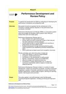 POLICY  Performance Development and Review Policy Purpose