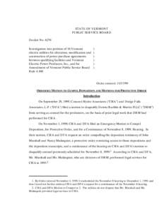 STATE OF VERMONT PUBLIC SERVICE BOARD Docket No[removed]Investigation into petition of 16 Vermont electric utilities for alteration, modification and construction of power purchase agreements