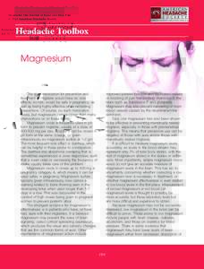 Matter / Migraine / Headaches / Laxatives / Aura / Alexander Mauskop / Hypomagnesemia / Medicine / Magnesium / Chemistry
