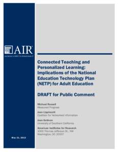 National Education Technology Plan (NETP) Recommendations for Adult Education Report, DRAFT for Public Comment