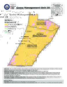 Game Management Unit 28  GMU 28: The Fort Bliss Military Reservation excluding that part of the Sacramento Division of the Lincoln National Forest lying within the McGregor Range co-use area. McGregor Range: Is a portion