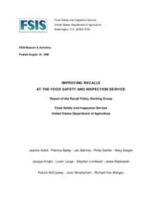 Food Safety and Inspection Service United States Department of Agriculture Washington, D.C[removed]FSIS Mission & Activities Posted August 10, 1998