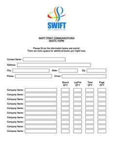 swiftprint.com SWIFT PRINT COMMUNICATIONS QUOTE FORM