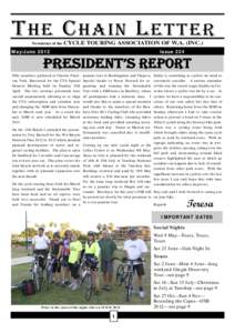 T HE C HAIN L ETTER Newsletter of the CYCLE TOURING ASSOCIATION OF W.A. (INC.)  May/June 2012