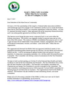 MSHA - JH Holmes Safety Association Letter to Members[removed]