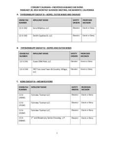 CONSENT CALENDAR—PROPOSED VARIANCE DECISIONS FEBRUARY 20, 2014 MONTHLY BUSINESS MEETING, SACRAMENTO, CALIFORNIA A. THYSSENKRUPP GROUP IV—ROPES, OUTER WIRES AND SHEAVES OSHSB FILE NUMBER