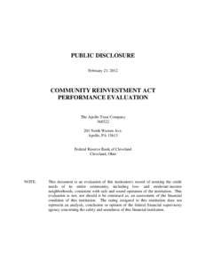 PUBLIC DISCLOSURE February 21, 2012 COMMUNITY REINVESTMENT ACT PERFORMANCE EVALUATION The Apollo Trust Company