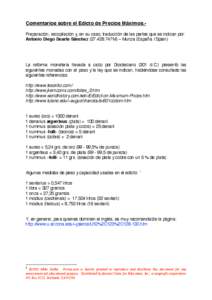 Comentarios sobre el Edicto de Precios Máximos.Preparación, recopilación y, en su caso, traducción de las partes que se indican por: Antonio Diego Duarte Sánchez[removed]747M) – Murcia (España / Spain)