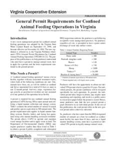 publication[removed]General Permit Requirements for Confined Animal Feeding Operations in Virginia David Kenyon, Professor of Agricultural and Applied Economics, Virginia Tech, Blacksburg, Virginia.
