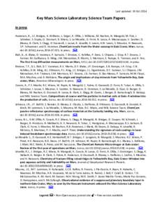 Last updated: 19 Oct[removed]Key Mars Science Laboratory Science Team Papers In press Anderson, R., J.C. Bridges, A. Williams, L. Edgar, A. Ollila, J. Williams, M. Nachon, N. Mangold, M. Fisk, J. Schieber, S. Gupta, G. Dro