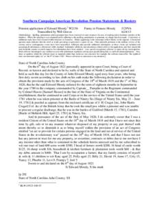 Southern Campaign American Revolution Pension Statements & Rosters Pension application of Edward Moody1 W2156 Transcribed by Will Graves Fanny or Frances Moody