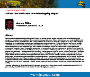 FMGM  KEYNOTE ADDRESS Soil suction and its role in monitoring clay slopes