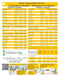 Sunset Transportation Services  Connector Columbia - Warrenton to Longview Weekend Schedule