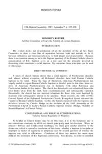 POSITION PAPERS  15th General Assembly, 1987, Appendix P, pMINORITY REPORT Ad Hoc Committee to Study the Validity of Certain Baptisms