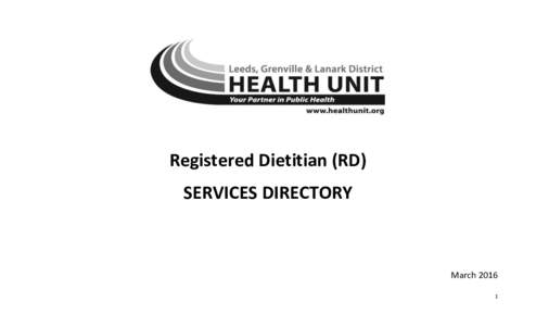 Registered Dietitian (RD) SERVICES DIRECTORY March