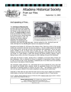 Altadena Historical Society From our Files Fires September 13, 2009