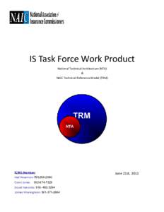 IS Task Force Work Product National Technical Architecture (NTA) & NAIC Technical Reference Model (TRM)  TCWG Members