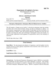 HB 770 Department of Legislative Services Maryland General Assembly 2006 Session FISCAL AND POLICY NOTE Revised