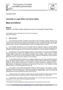 Provisional version  Committee on Legal Affairs and Human Rights Mass surveillance Report ∗