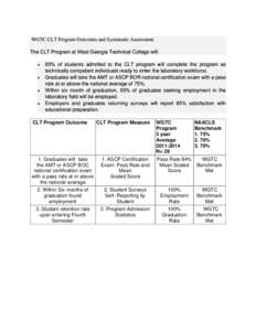 WGTC CLT Program Outcomes and Systematic Assessment The CLT Program at West Georgia Technical College will: • • • •