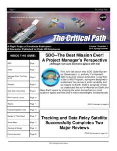 Page 1  The Critical Path A Flight Projects Directorate Publication A Newsletter Published for Code 400 Employees