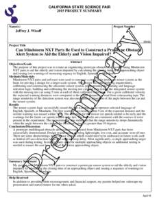 CALIFORNIA STATE SCIENCE FAIR 2015 PROJECT SUMMARY Name(s)  Project Number