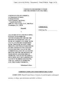 Case 1:14-cv[removed]RJL Document 3 Filed[removed]Page 1 of 21  UNITED STATES DISTRICT COURT FOR THE DISTRICT OF COLUMBIA  UNITED STATES OF AMERICA,