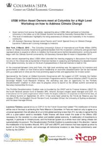 US$6 trillion Asset Owners meet at Columbia for a High Level Workshop on how to Address Climate Change   