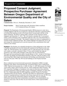 Request for Comments  Proposed Consent Judgment, Prospective Purchaser Agreement Between Oregon Department of Environmental Quality and the City of