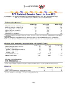 DFS Statistical Overview Report for June 2013 All information in this report is from the DFS case management system as of Jul 14, 2013, unless otherwise noted. Note: Data is dynamic and changes regularly. Different run d