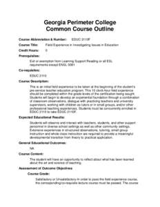 Georgia Perimeter College Common Course Outline Course Abbreviation & Number: EDUC 2110F