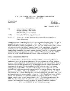 CliftonLarsonAllen LLP www.cliftonlarsonallen.com INDEPENDENT AUDITORS’ REPORT Inspector General Consumer Product Safety Commission