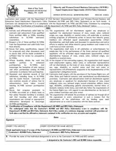 Minority and Women-Owned Business Enterprises (M/WBE)Equal Employment Opportunity (EEO) Policy Statement  State of New York Department of Civil Service Albany, NY 12239