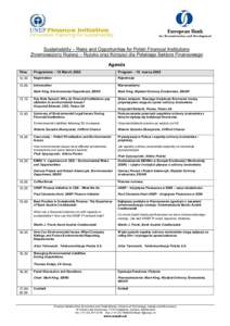 Sustainability – Risks and Opportunities for Polish Financial Institutions Zrownowazony Rozwoj – Ryzyko oraz Korzysci dla Polskiego Sektora Finansowego Agenda Time  Programme – 16 March 2005