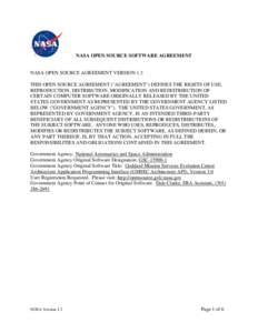NASA OPEN SOURCE SOFTWARE AGREEMENT  NASA OPEN SOURCE AGREEMENT VERSION 1.3 THIS OPEN SOURCE AGREEMENT (
