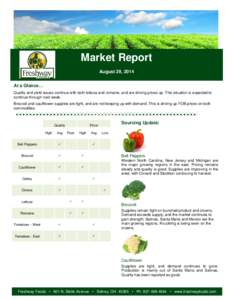 Market Report August 29, 2014 At a Glance… Quality and yield issues continue with both lettuce and romaine, and are driving prices up. This situation is expected to continue through next week. Broccoli and cauliflower 