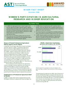 NIGER FACT SHEET December 2008  WOMEN’S PARTICIPATION IN AGRICULTURAL RESEARCH AND HIGHER EDUCATION Key Gender Trends